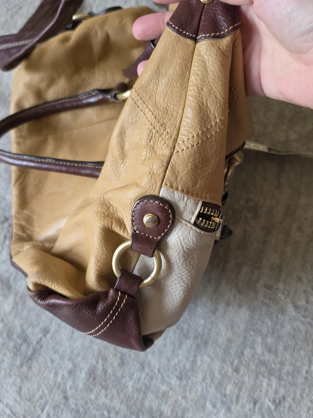B. Makowsky Colorblock Leather Satchel cream, tan, brown Shoulder Bag